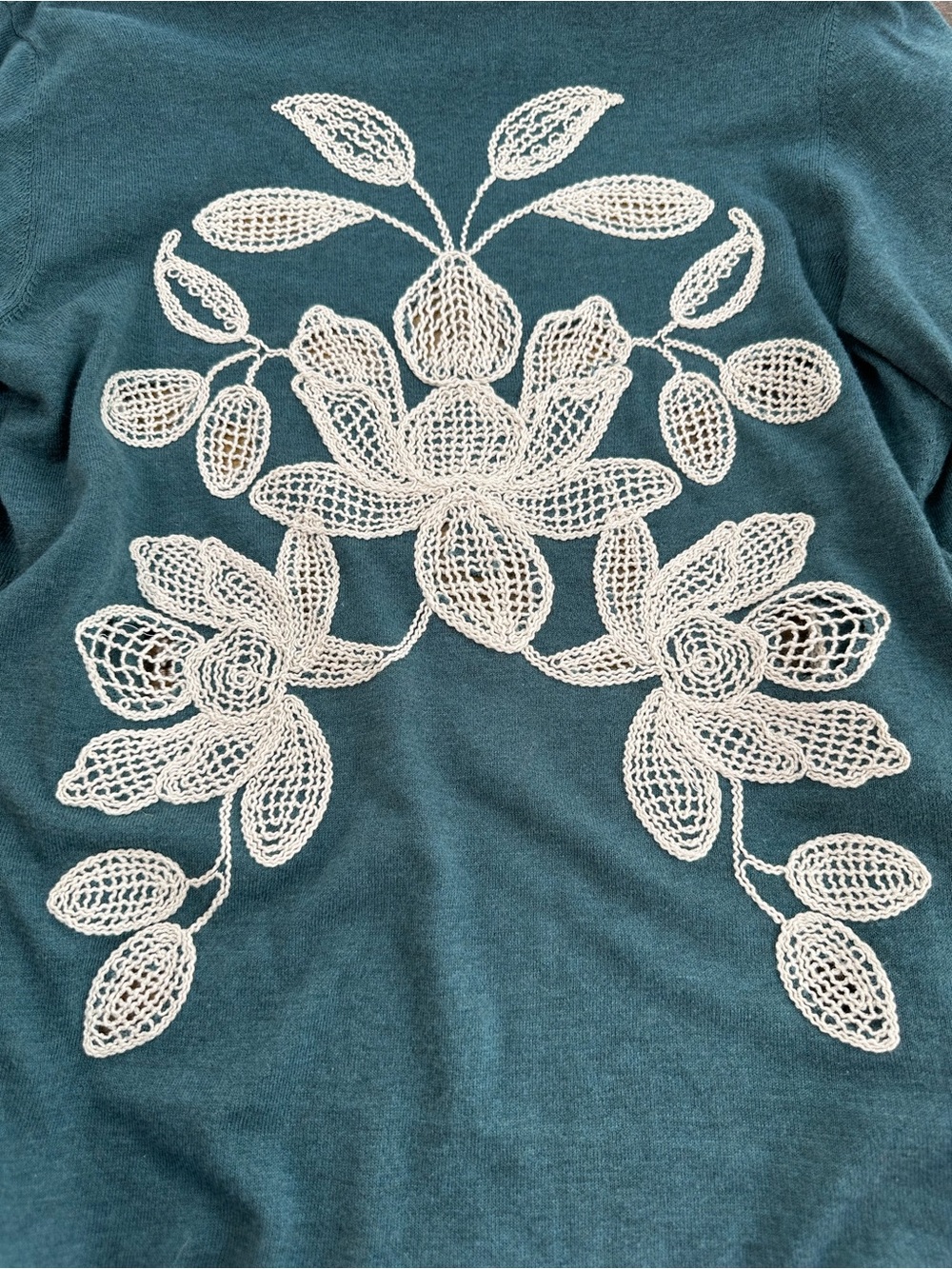 Anthropologie Knitted & Knotted Morning Petals Embroidered Open Cardigan, Large - Picture 8 of 11
